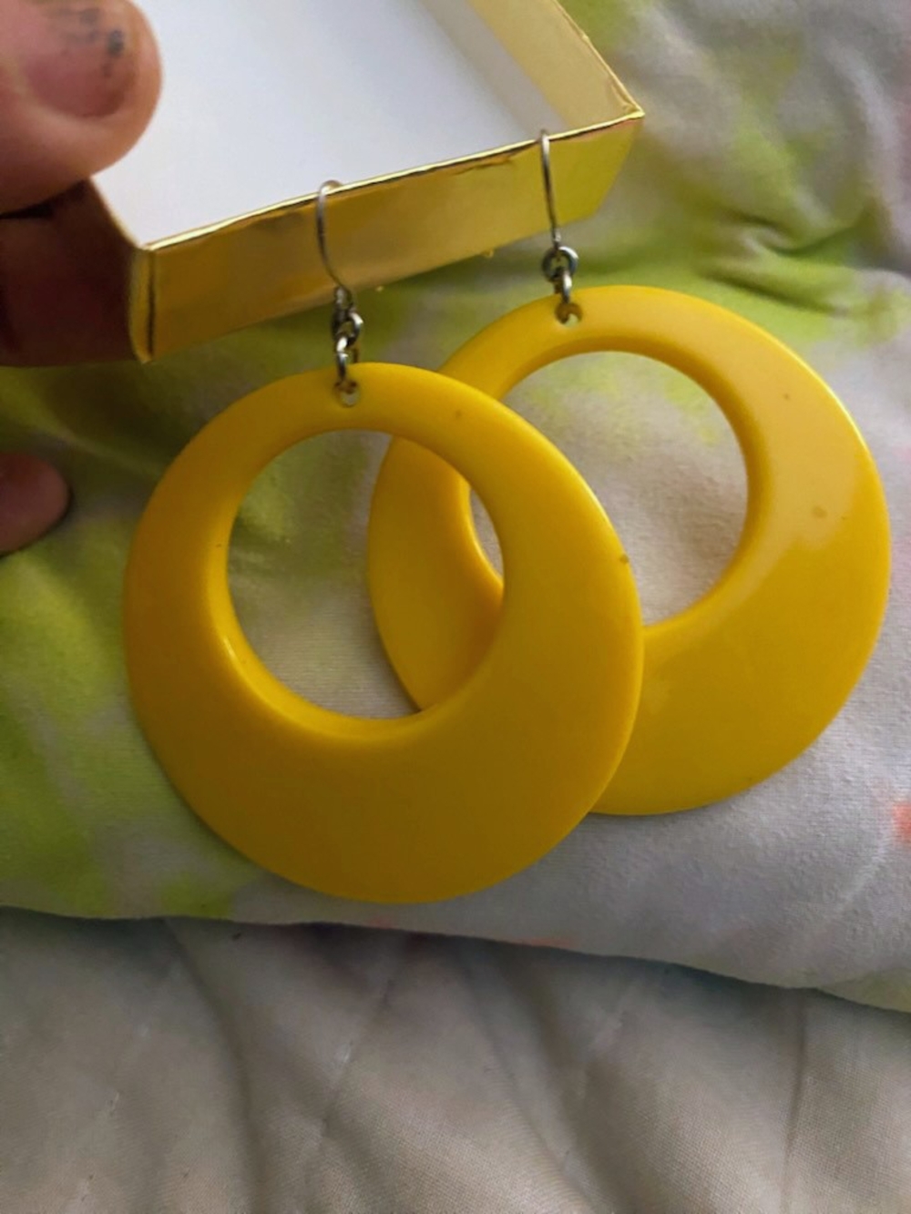 Bold Yellow Hoop Drop Earrings -